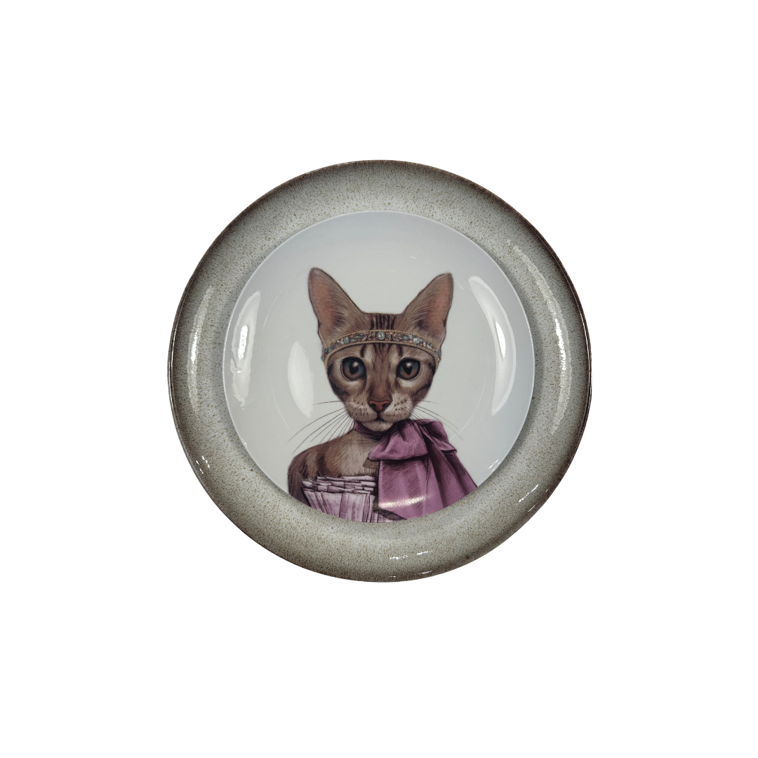 Plato porcelana gata sobre plato late brillo ceramica