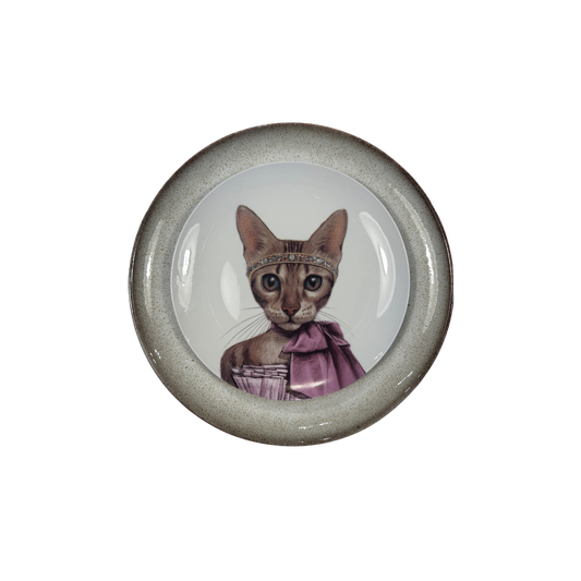 Plato porcelana gata sobre plato late brillo ceramica