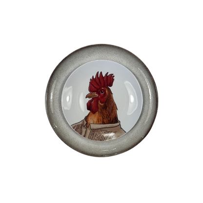 Plato porcelana gallo sobre plato latte brillo ceramica