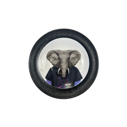 Plato porcelana elefante sobre plato negro antracita ceramica