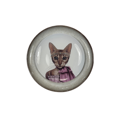Plato porcelana gata sobre plato late brillo ceramica