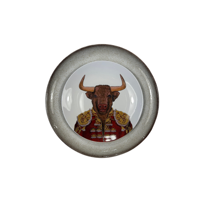 Plato porcelana toro sobre plato latte brillo ceramica